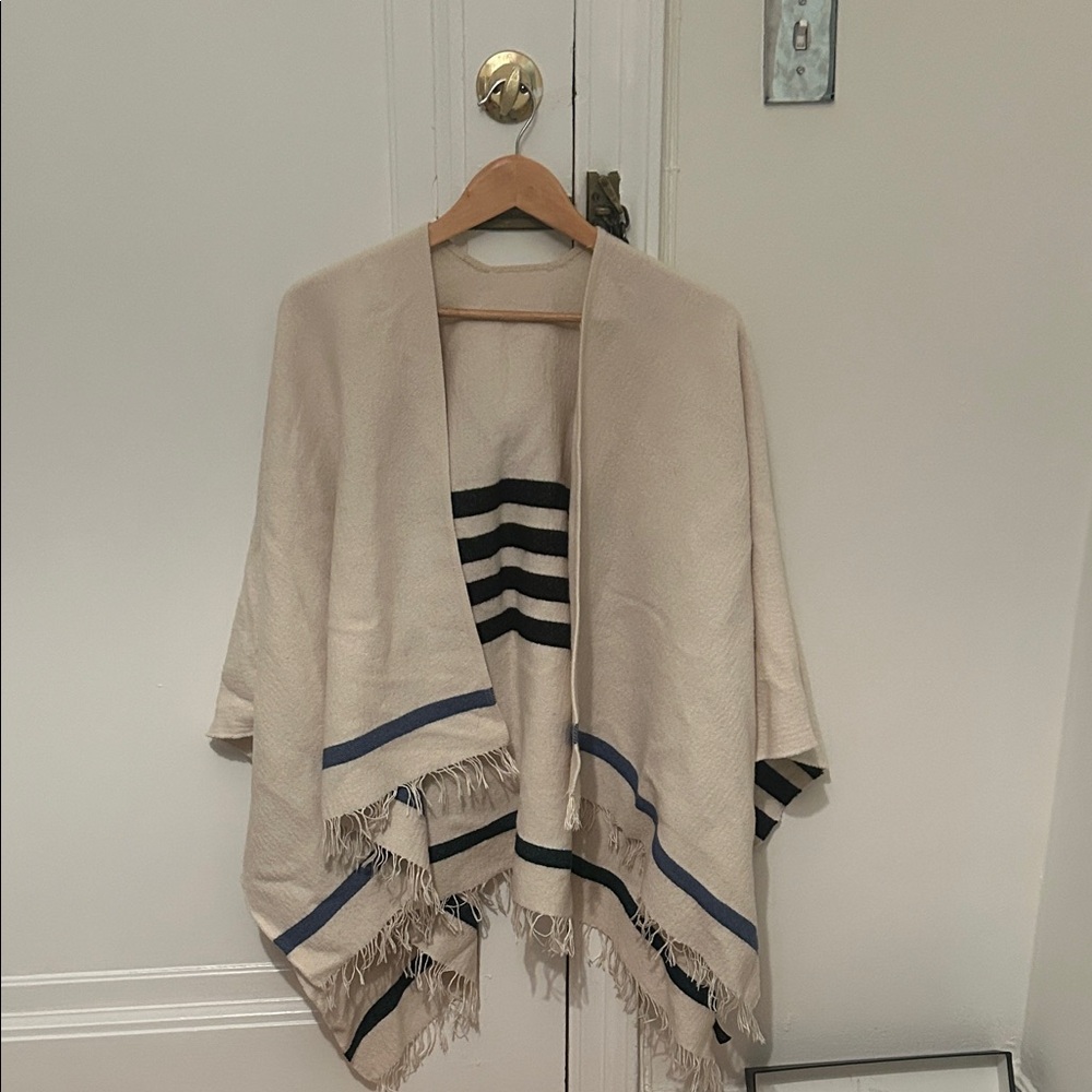 rag & bone Cream Shawl with Blue and Black Stripes